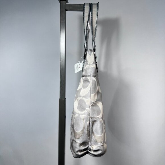 NWT COACH Poppy Signature Beige/Silver Glam Tote - Picture 4 of 7